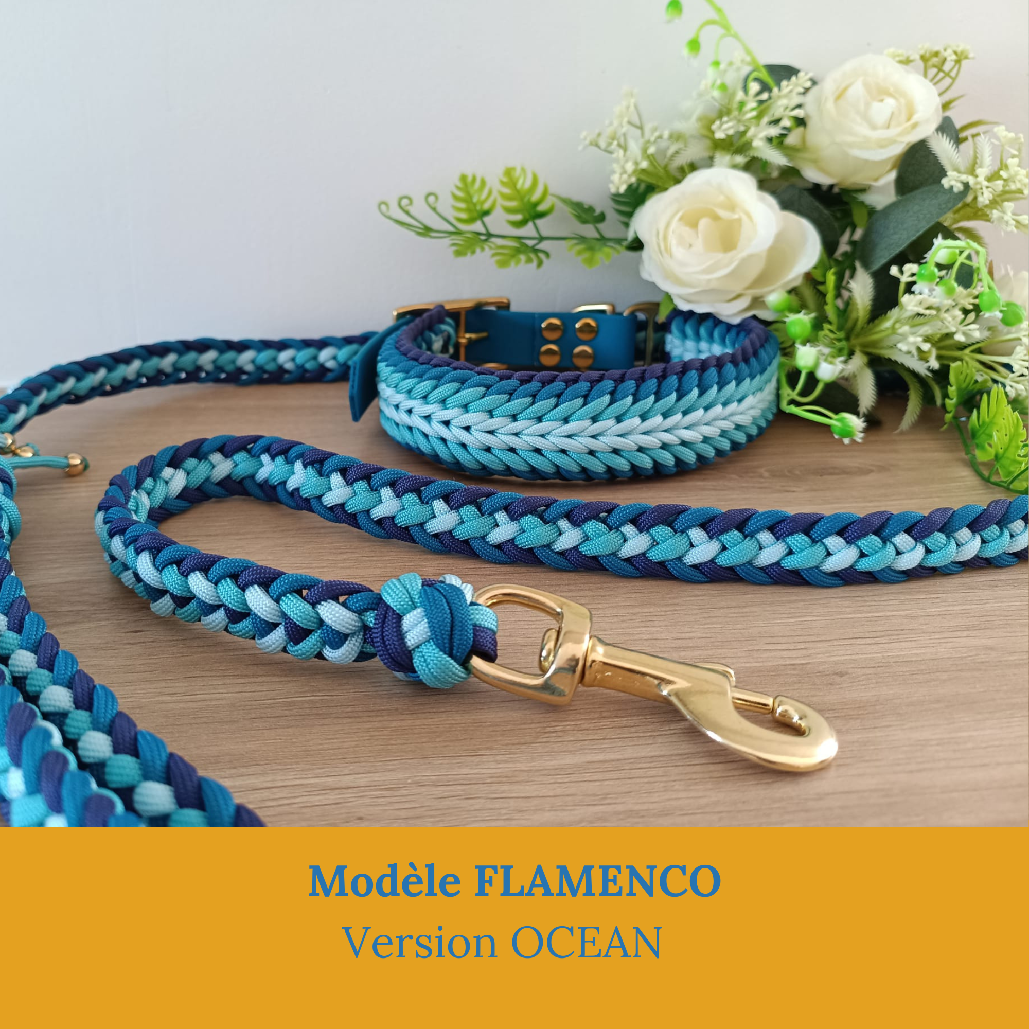 joli-ensemble-collier-laisse-chien-tressé-main-paracorde