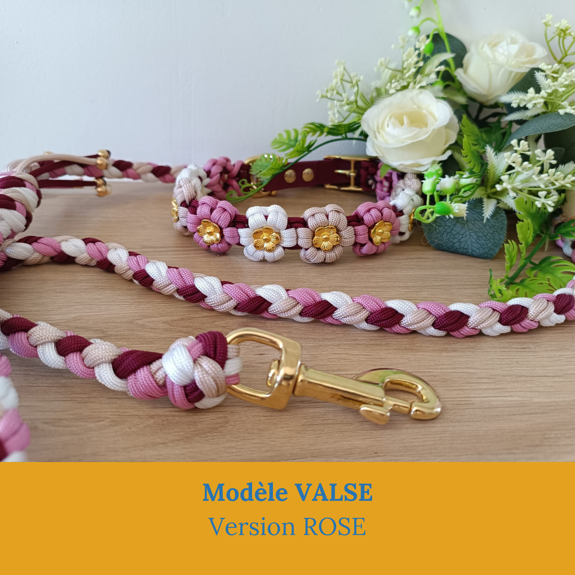 Joli-ensemble-collier-laisse-chien-tressé-main-paracorde